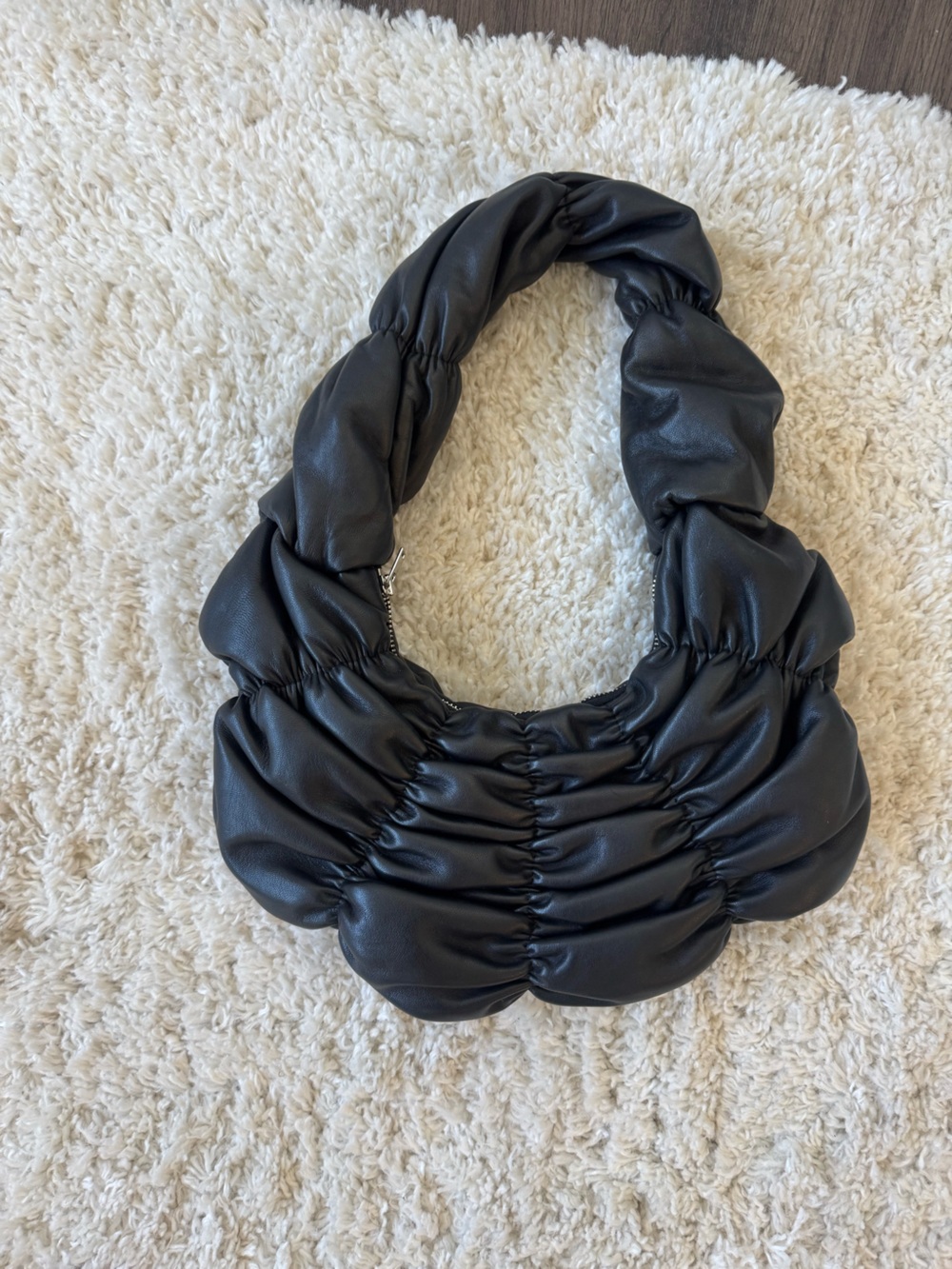 COS Black Ruched Leather Shoulder Bag